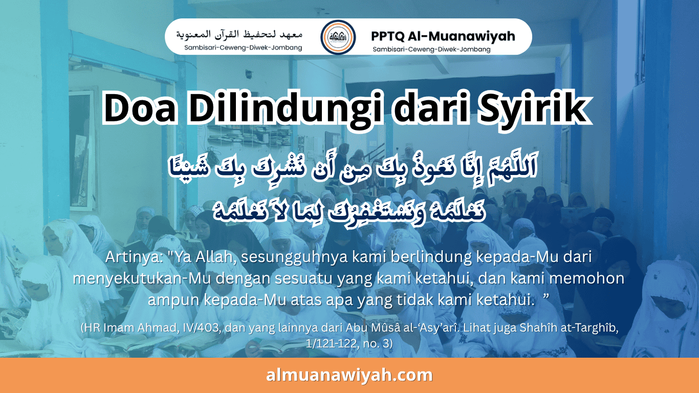 doa dilindungi dari syirik, gambar santriwati santri putri melaksanakan shalat berjamaah di aula pondok pesantren tahfidz putri terbaik Jombang