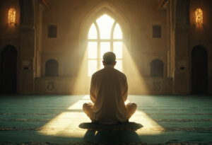 pria menghadap jendela dzikir shalat ilustrasi manfaat shalat untuk ketenangan 